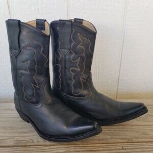 Texana Mens Black Leather Cowboy Western Pointy Boots 9.5 D